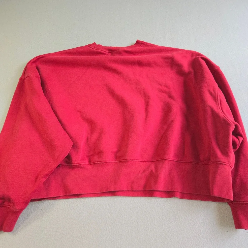 Nike Sweatshirt Womens XL Red Center Swoosh Cropped Oversized Pullover Fleece
